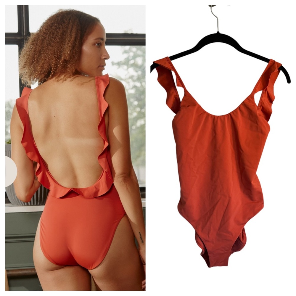 New Esby Eunice one piece ruffle strap open back swimsuit cholula orange